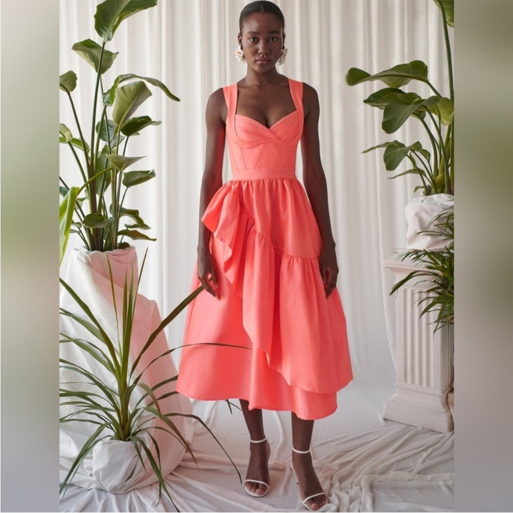 CeliaB Coral Ruffle Midi Dress